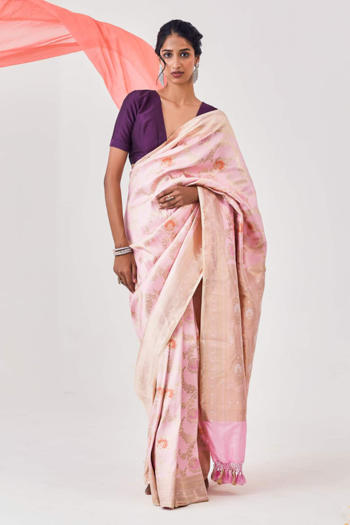 Paaprika Minakari Bloom Woven Banarasi Saree With Unstitched Blouse Piece