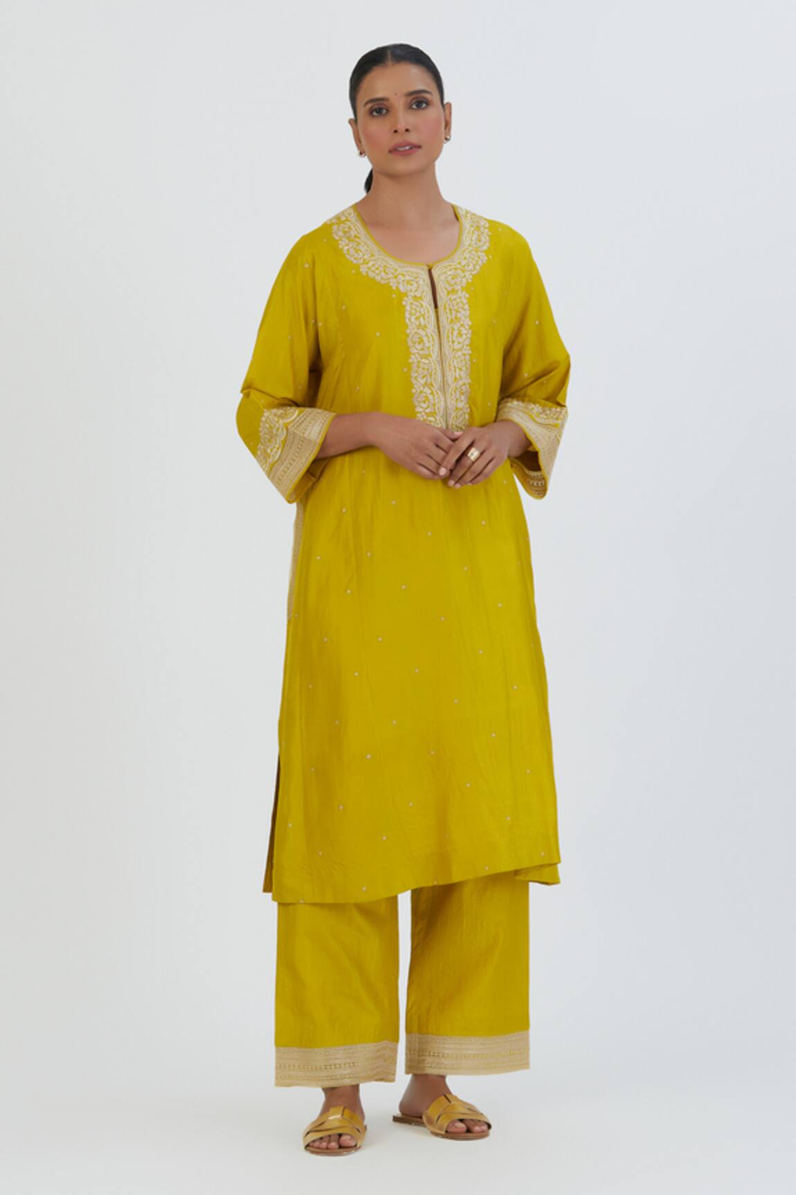 Lajjoo C Zehra Blossom Embroidered Silk Kurta With Palazzo