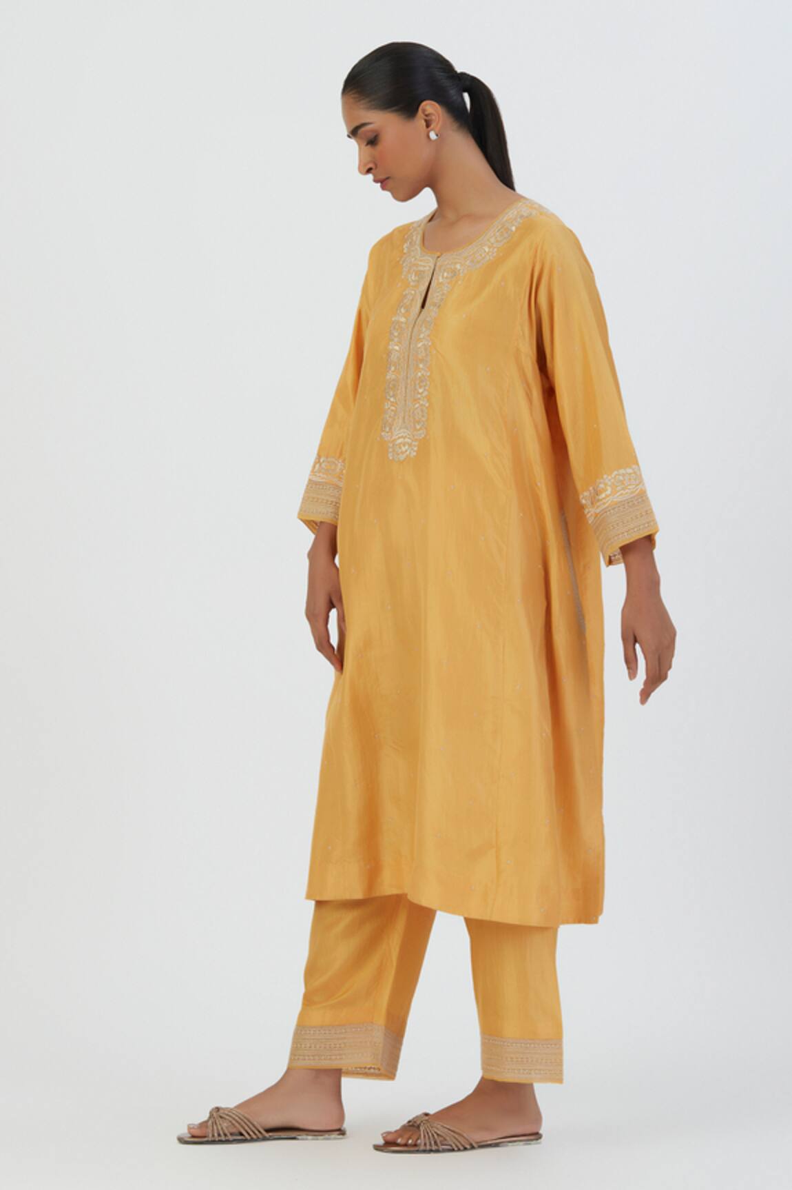 Lajjoo C Zehra Bloom Embroidered Silk Kurta With Palazzo