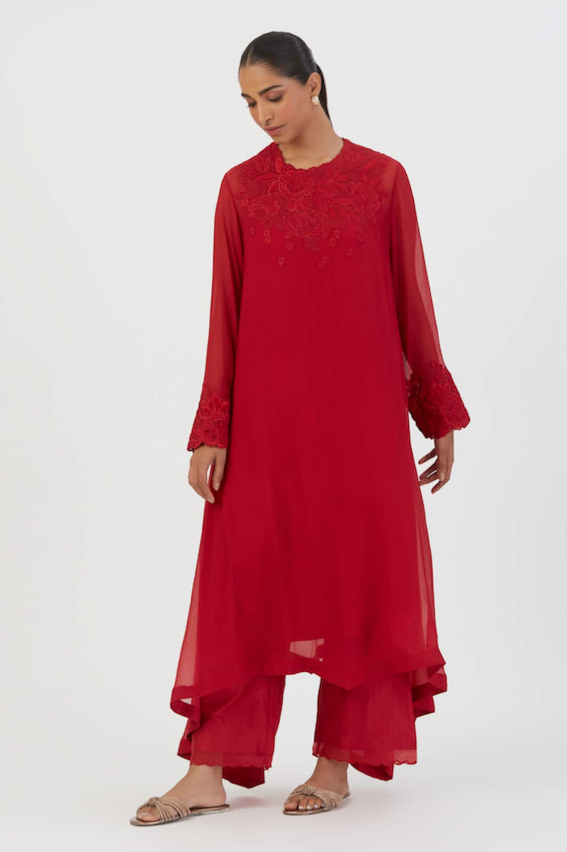 Lajjoo C Mehar Rafflesia Embroidered Kurta With Palazzo