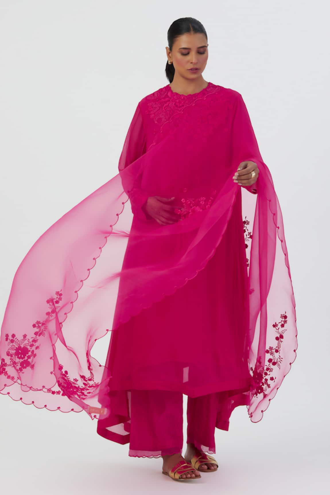 Lajjoo C Nira Floret Embroidered Organza Dupatta