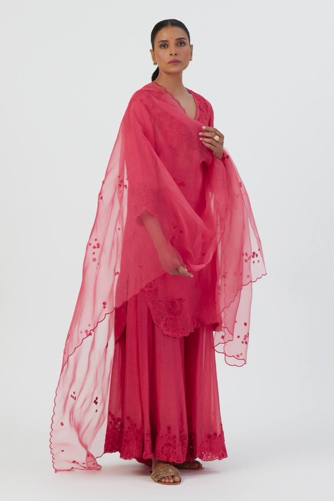 Lajjoo C Priya Ditsy Embroidered Organza Dupatta