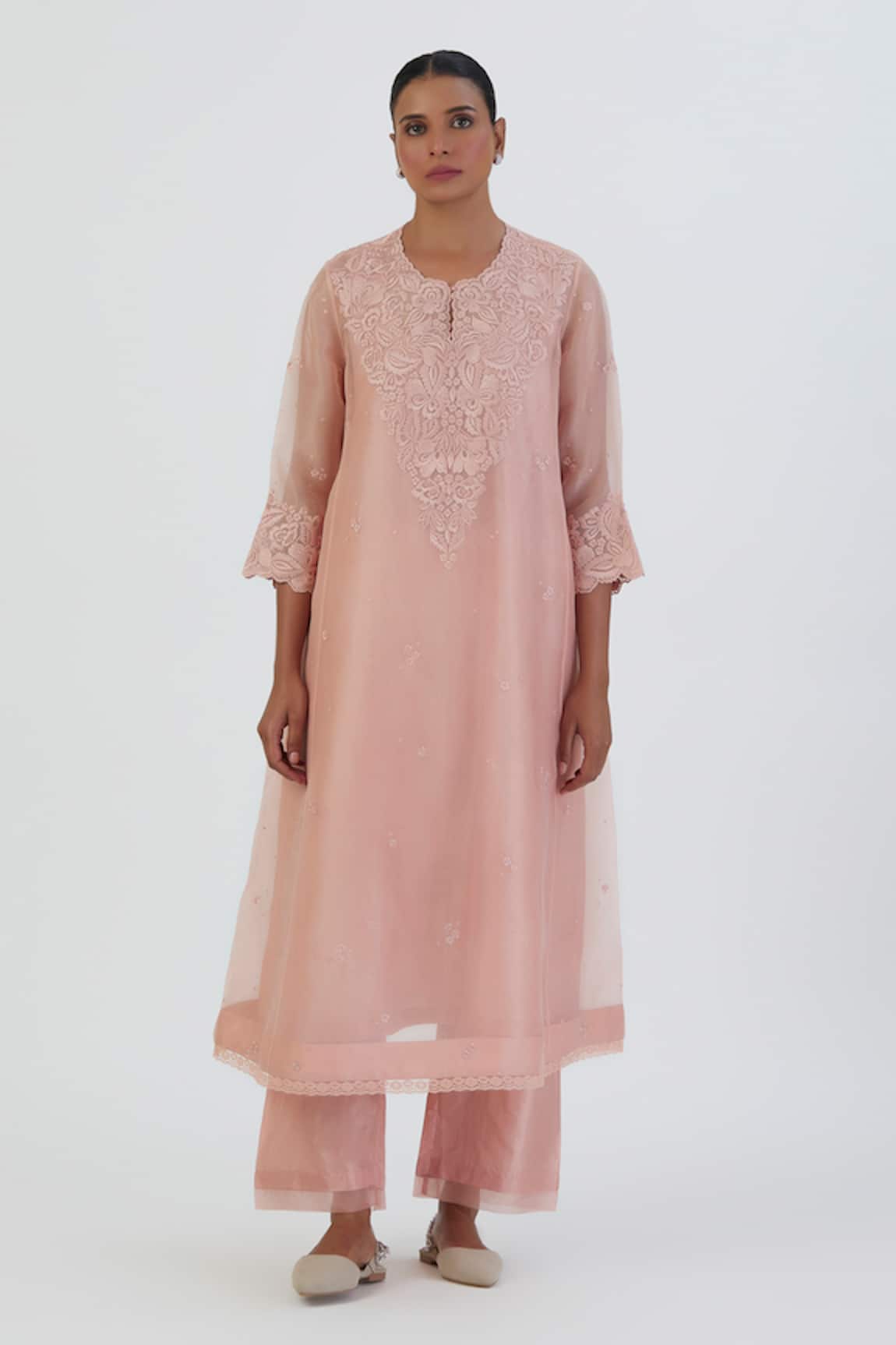 Lajjoo C Organza Embroidered Kurta & Pant Set
