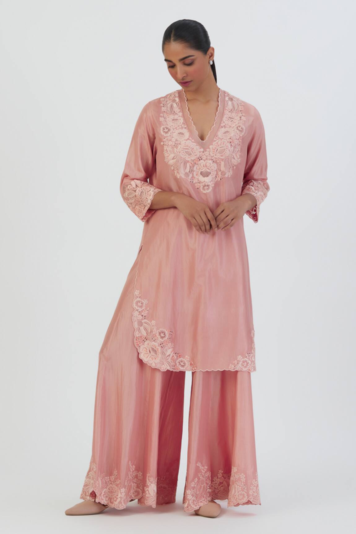 Lajjoo C Isha Silk Embroidered Kurta & Sharara Set