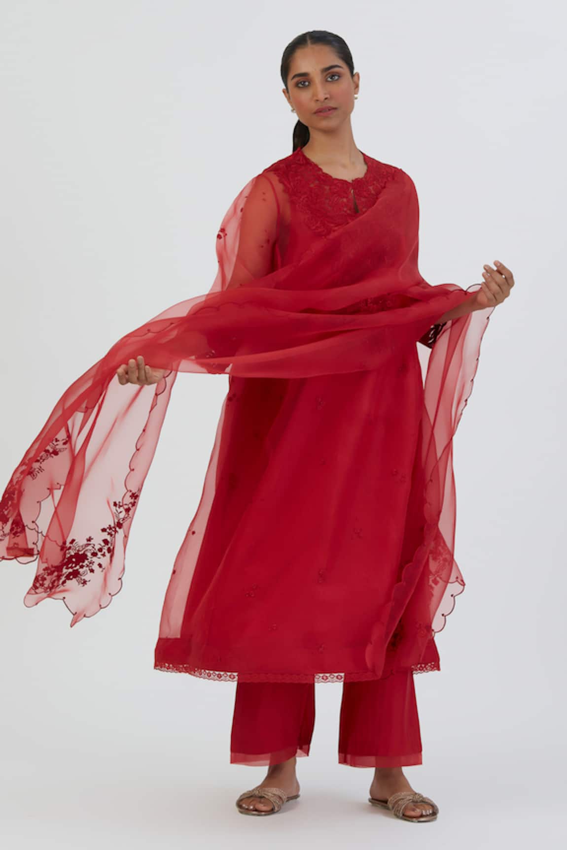 Lajjoo C Nira Thread Embroidered Organza Dupatta 