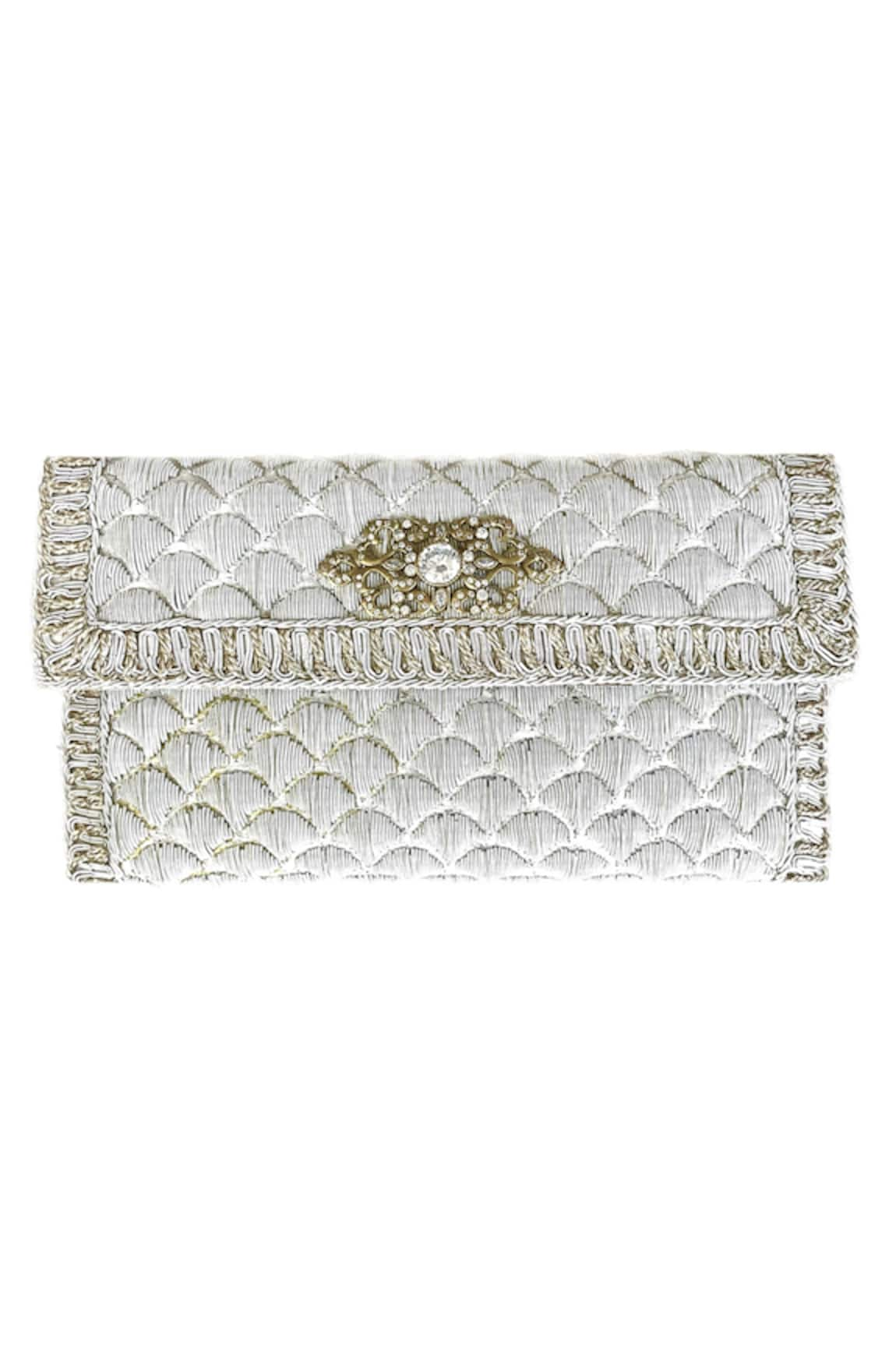 Kokommo Anya Scalloped Zardozi Embroidered Clutch