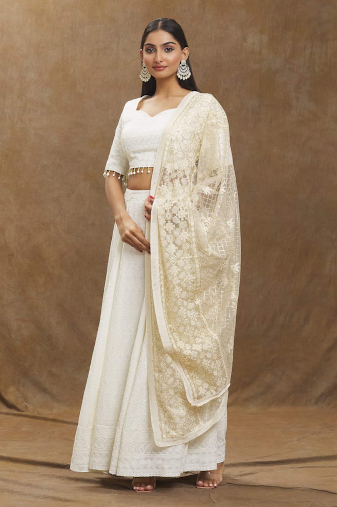 Monk & Mei By Sonia Anand Mallika Chikankari Embroidered Lehenga Set