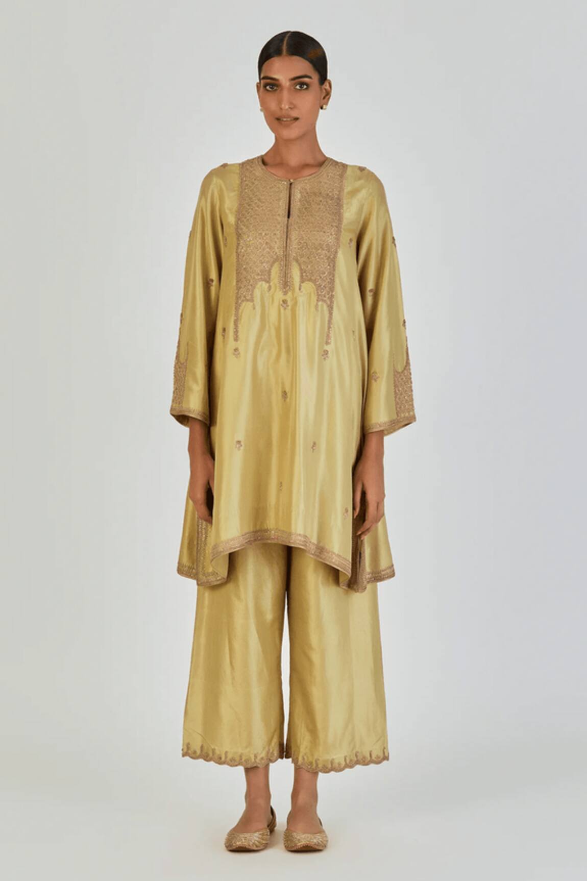 Lajjoo C Indrani Silk Embroidered Pastel Kurta With Pant