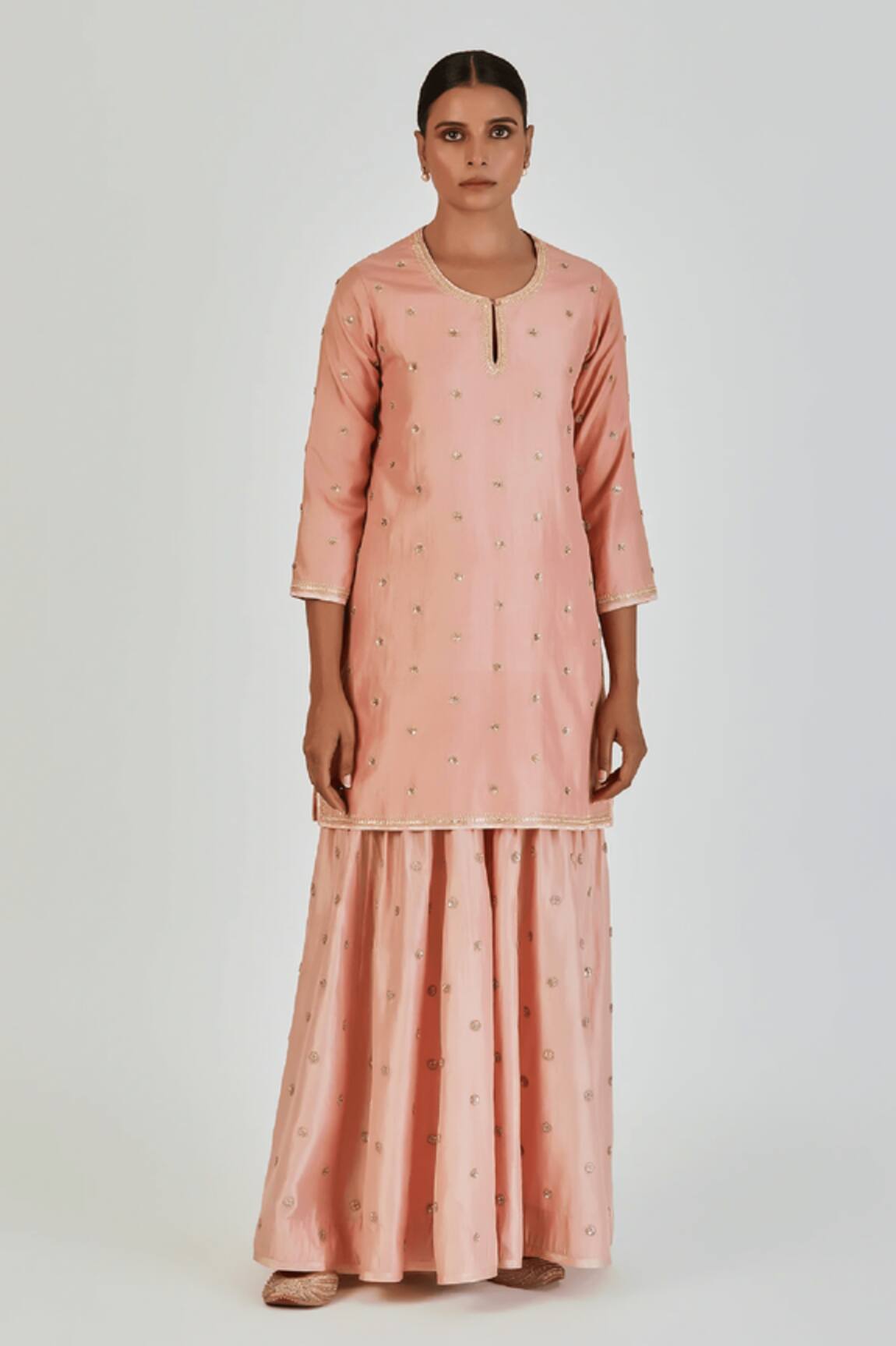 Lajjoo C Mishana Silk Embroidered Kurta With Sharara
