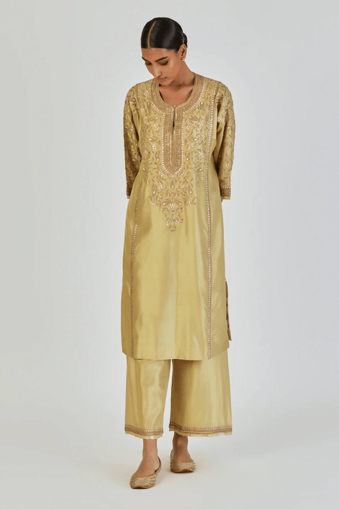 Lajjoo C Ronak Paisley Vine Embroidered Kurta With Palazzo