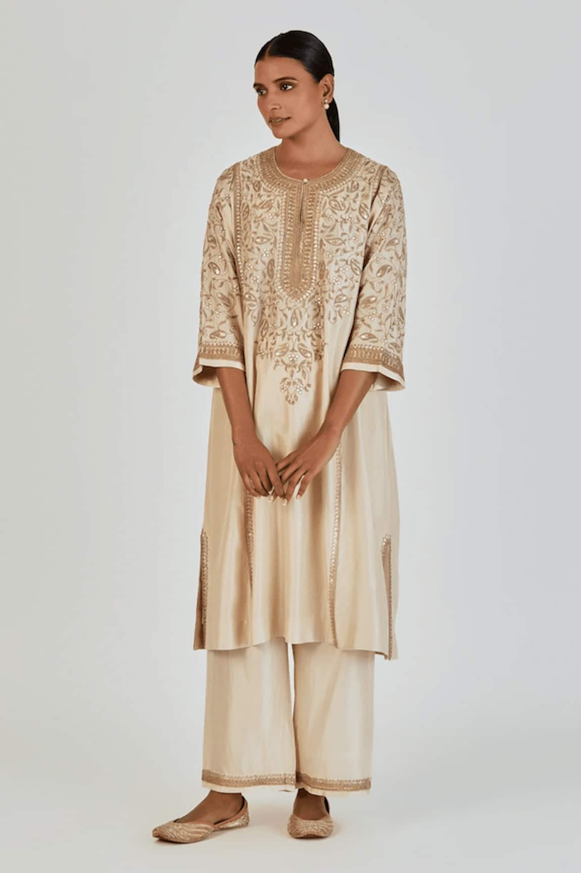 Lajjoo C Ronak Gullista Vine Embroidered Kurta With Palazzo
