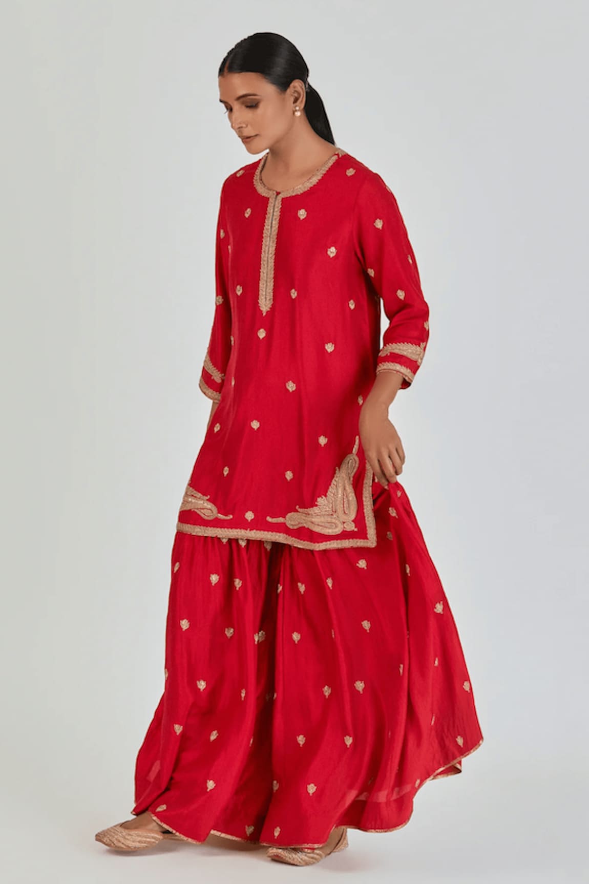 Lajjoo C Adiya Floweret Embroidered Kurta With Palazzo