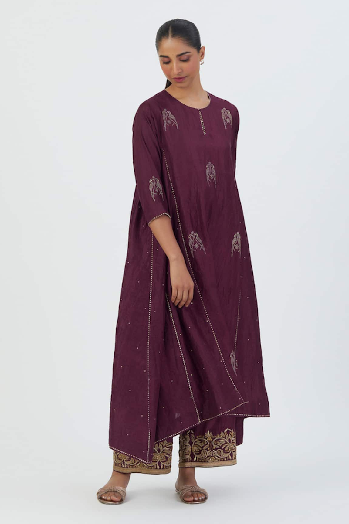 Lajjoo C Sujata Embroidered Silk Kurta & Pant Set