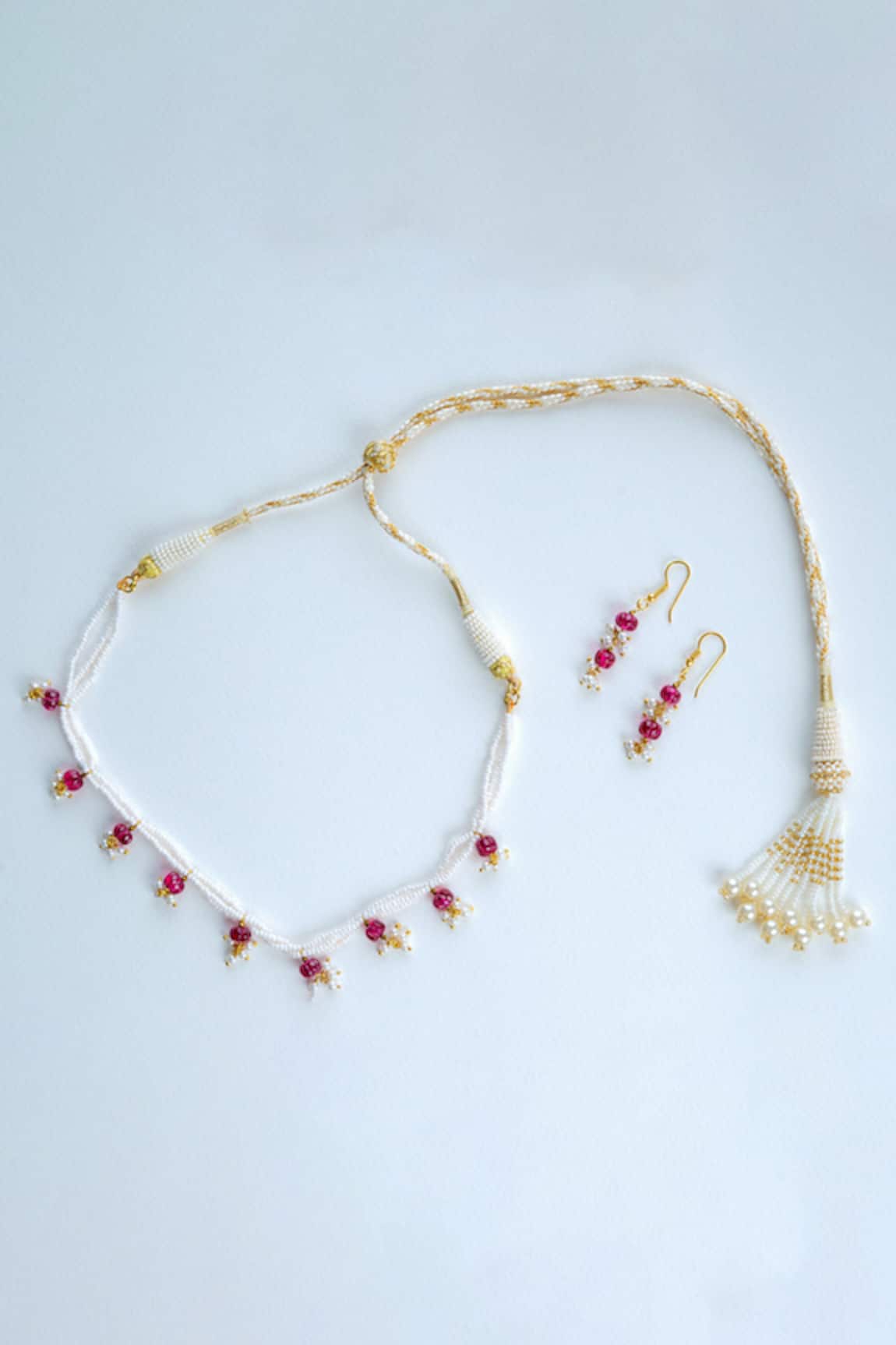 Totapari Ruby & Pearl Embellished Necklace Set