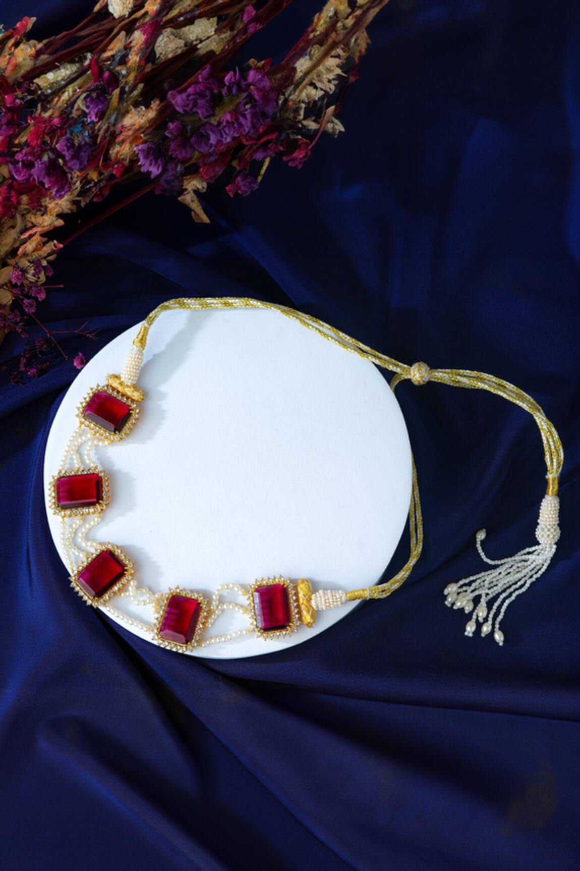 Totapari Crimson Charm Embellished Choker Necklace Set