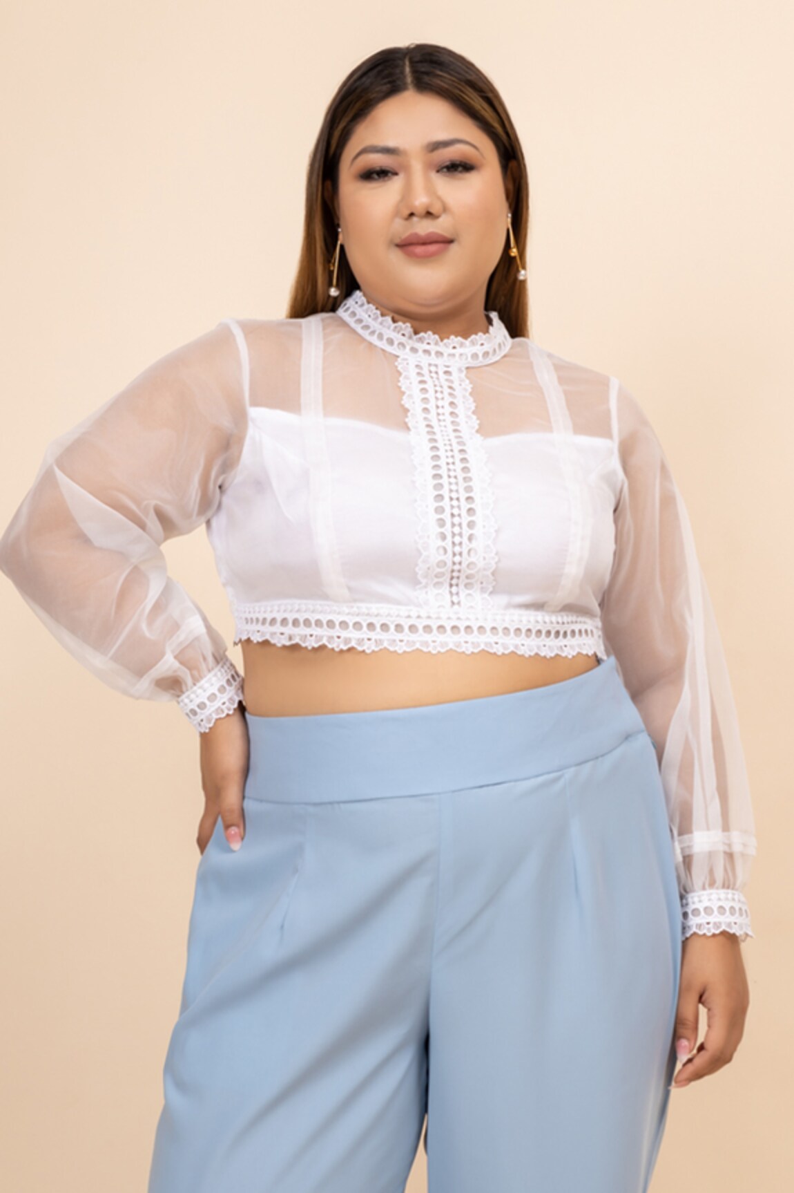 Mamicha Zhalak Crochet Lace Embellished Crop Top