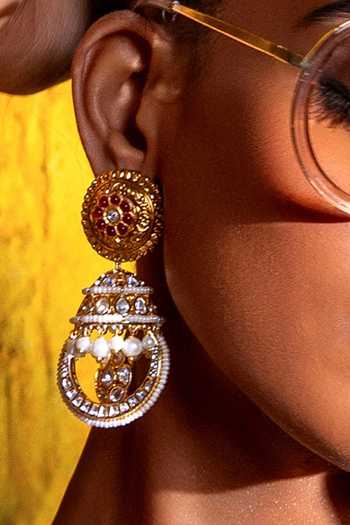 Joules by Radhika Bloom Kundan & Ruby Embellished Jhumkas 