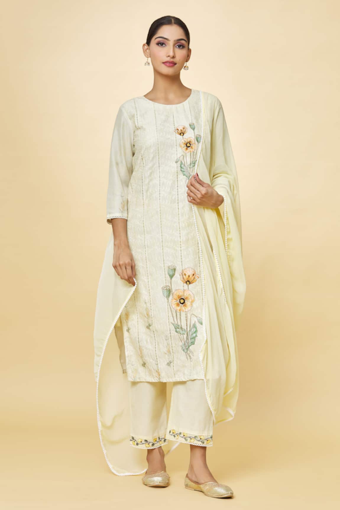 Adara Khan Floral Print Pure Cotton Kurta Set