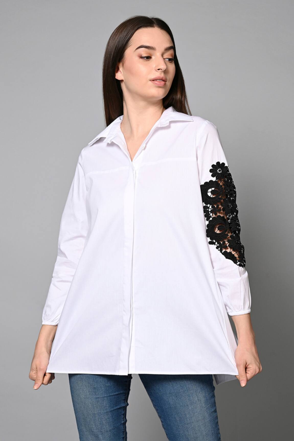 House of Manaa Cut Work Embroidered Sleeve Shirt