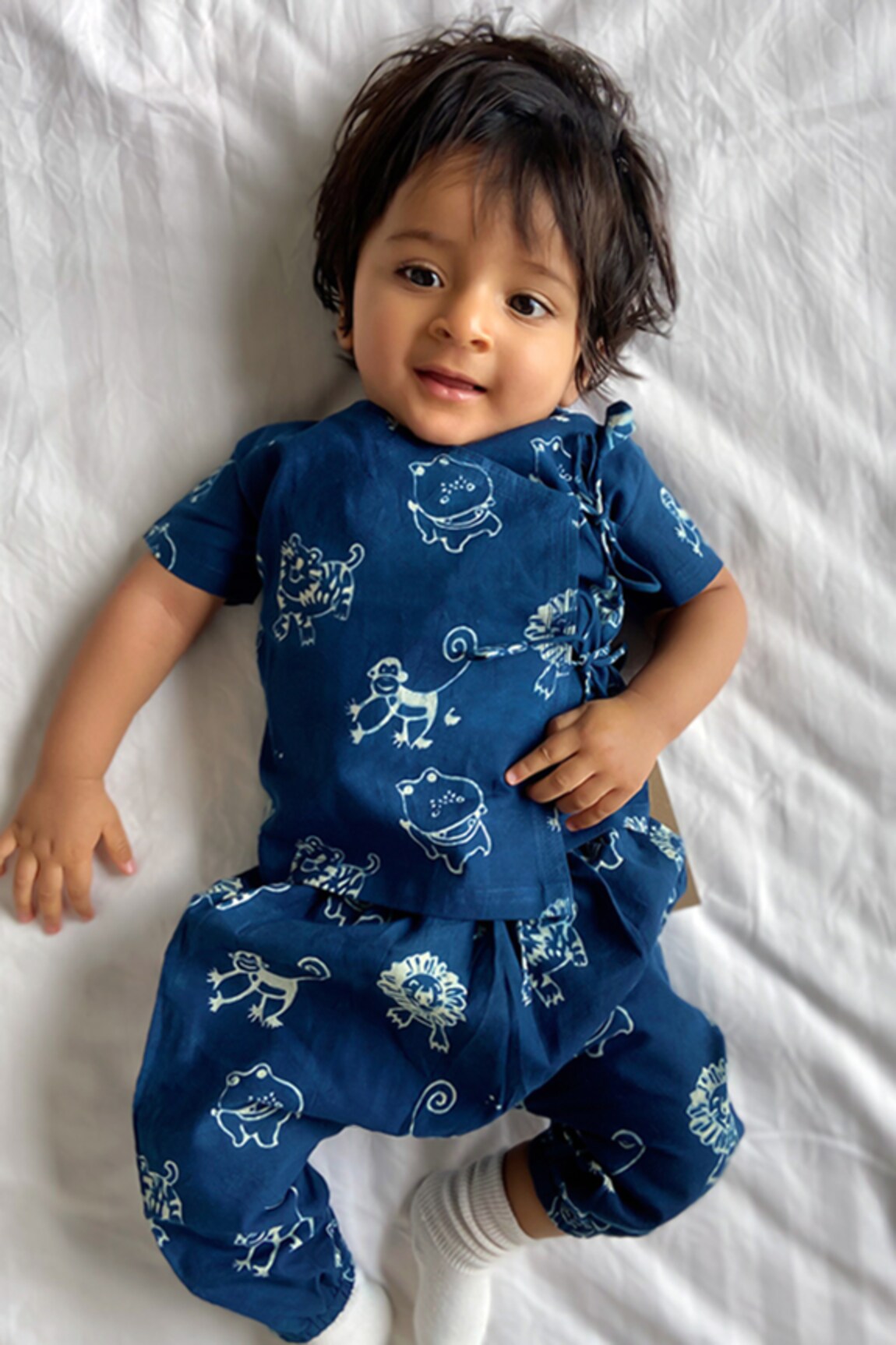 Whitewater Kids Animal Block Print Angrakha With Pant