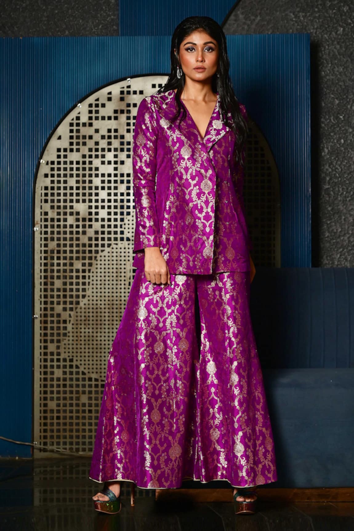 Pinki Sinha Banarsi Silk Blazer With Sharara