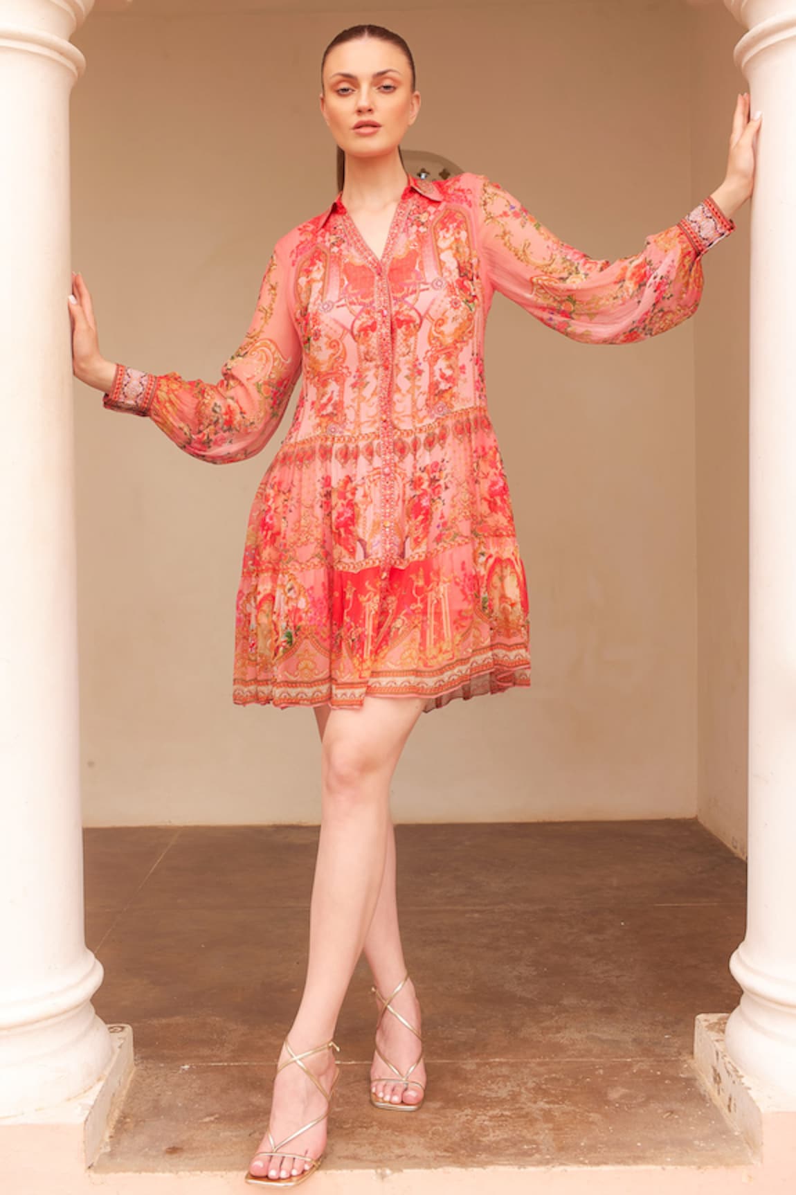 Zariaah Lotus Bloom Print Shirt Dress