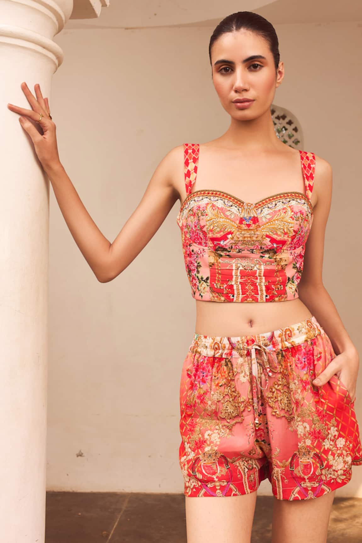 Zariaah Lotus Bloom Print Bustier Top & Shorts Set