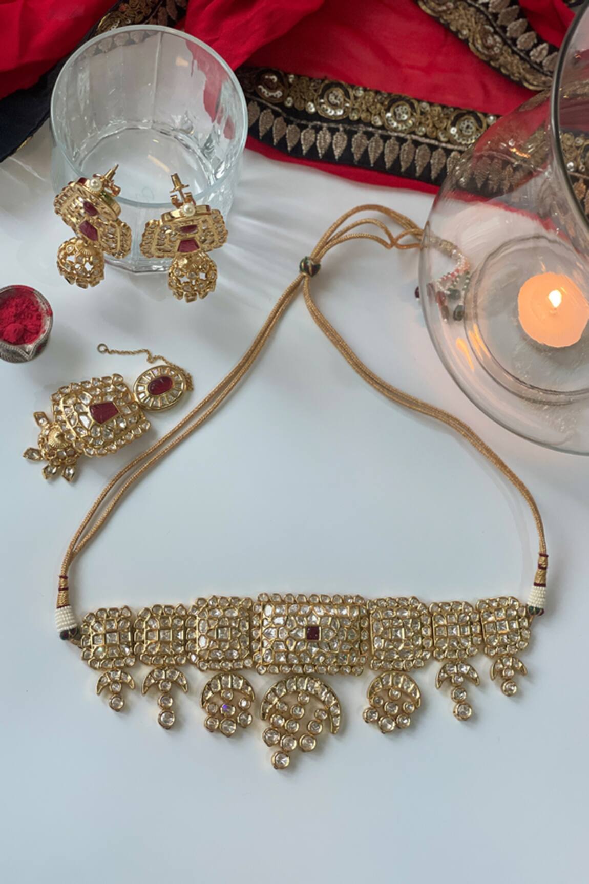 Studio6 Jewels Geometric Cut Work Choker Necklace Set 