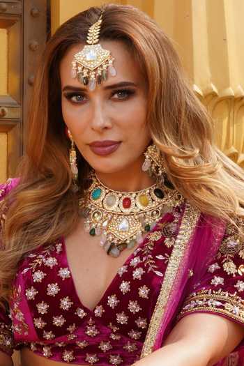 Studio6 Jewels Navratna Stone Embellished Choker Necklace Set 