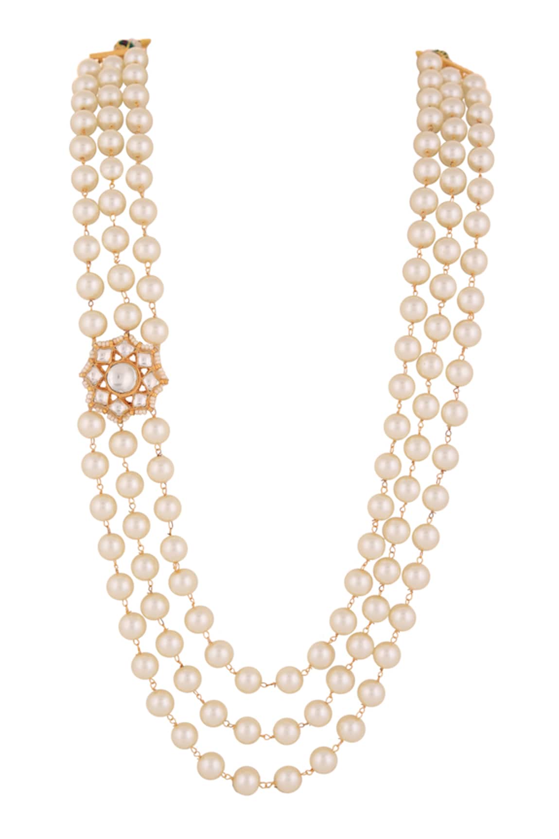 Riana Jewellery Pearl Embellished Triple Layered Mala