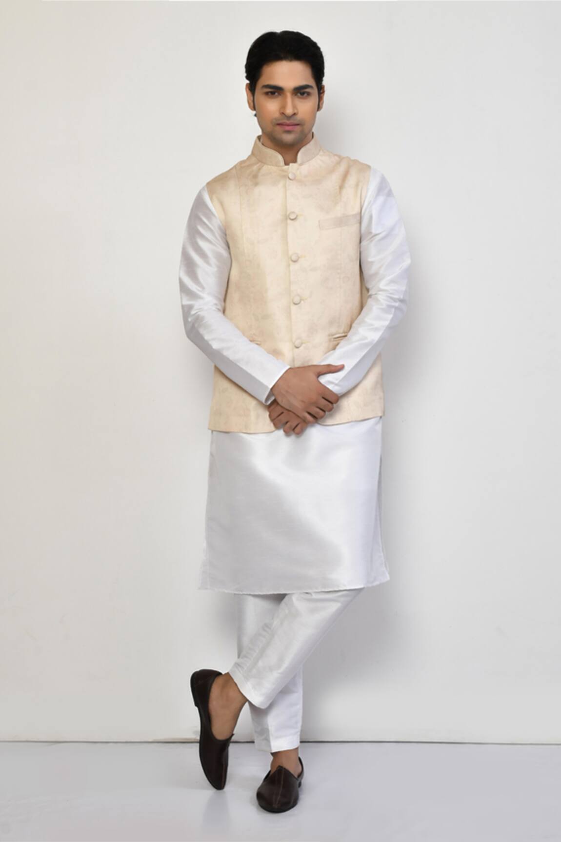 Arihant Rai Sinha Beige Carnation Bloom Print Bundi