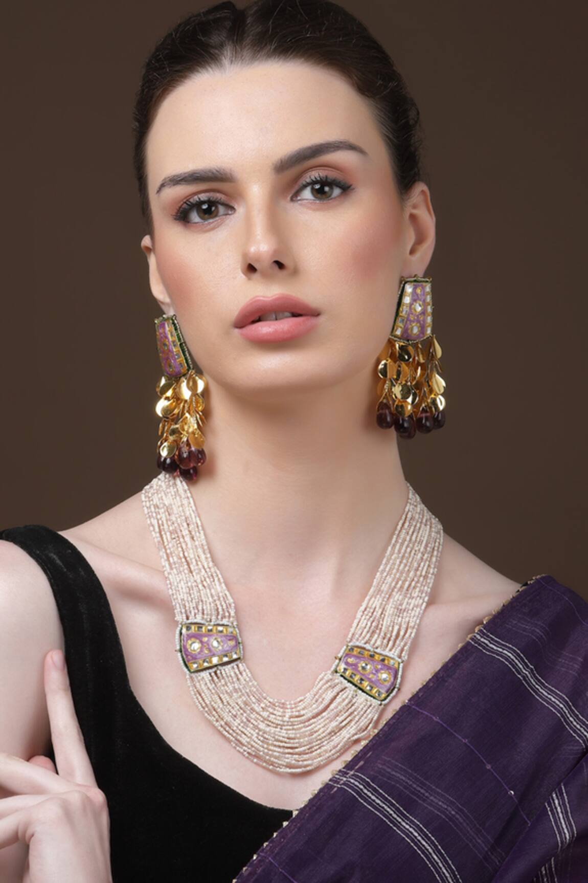 Dugran By Dugristyle Pearl Embellished Meenakari Ornamentation Necklace 