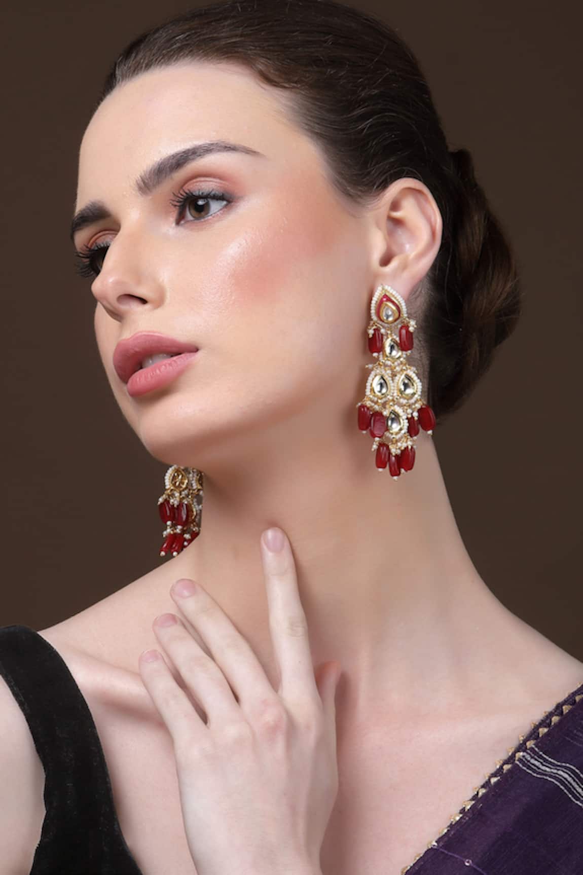 Dugran By Dugristyle Kundan & Pearl Embellished Dangler Earrings