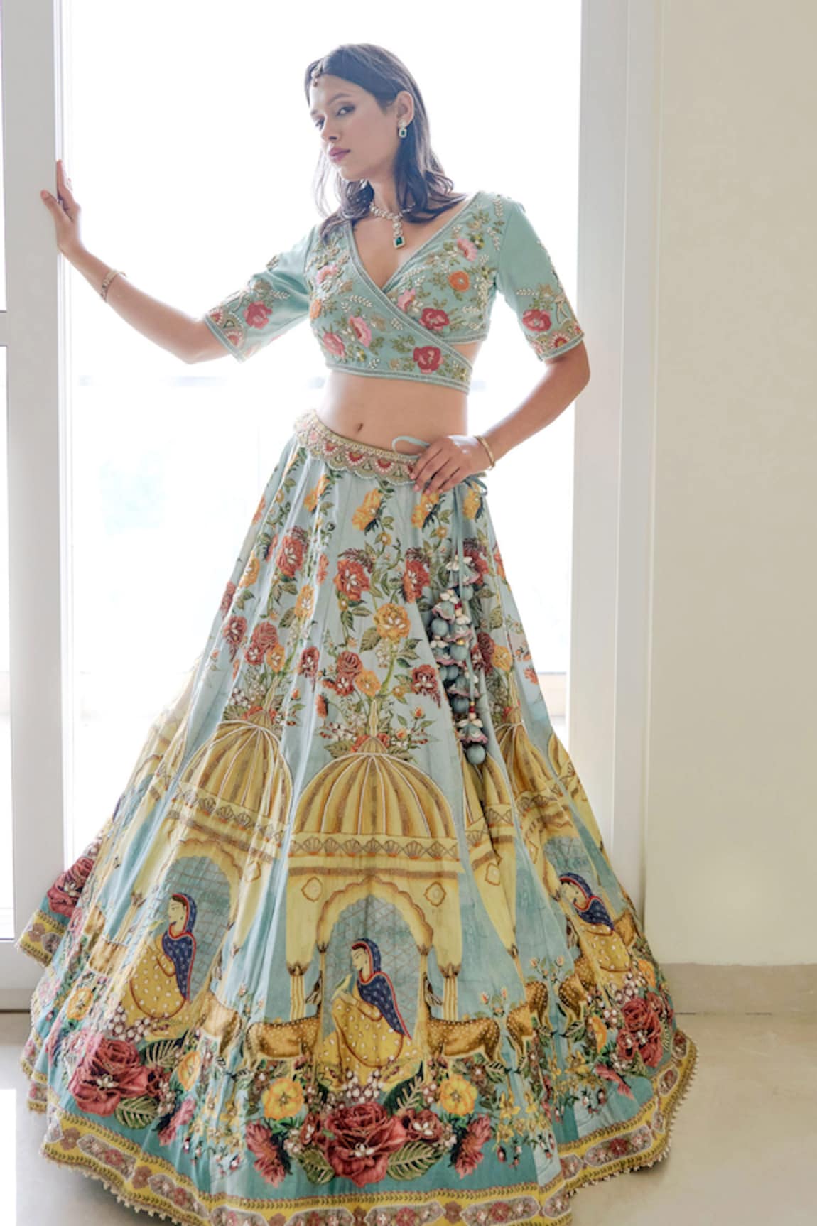 Sonia Bansal Silk Printed & Embroidered Bridal Lehenga Set