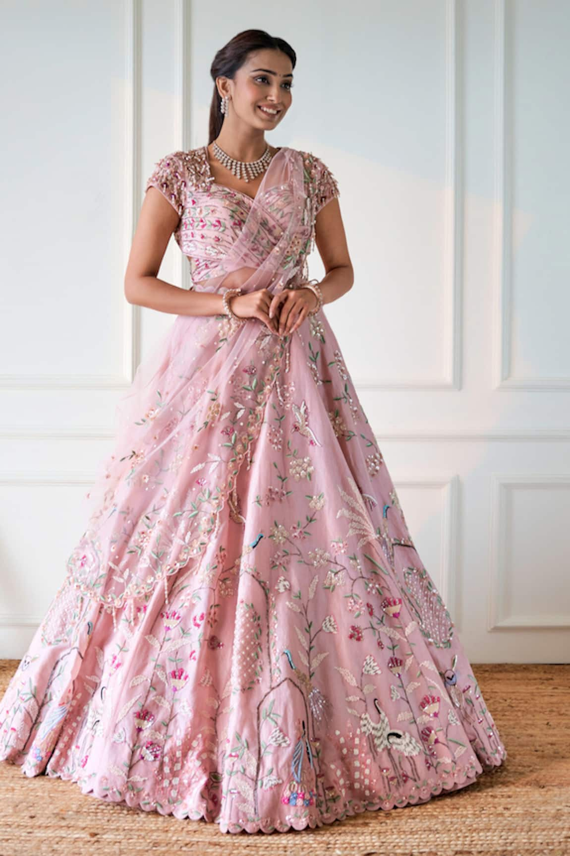 Sonia Bansal Thread Hand Embroidered Bridal Lehenga Set