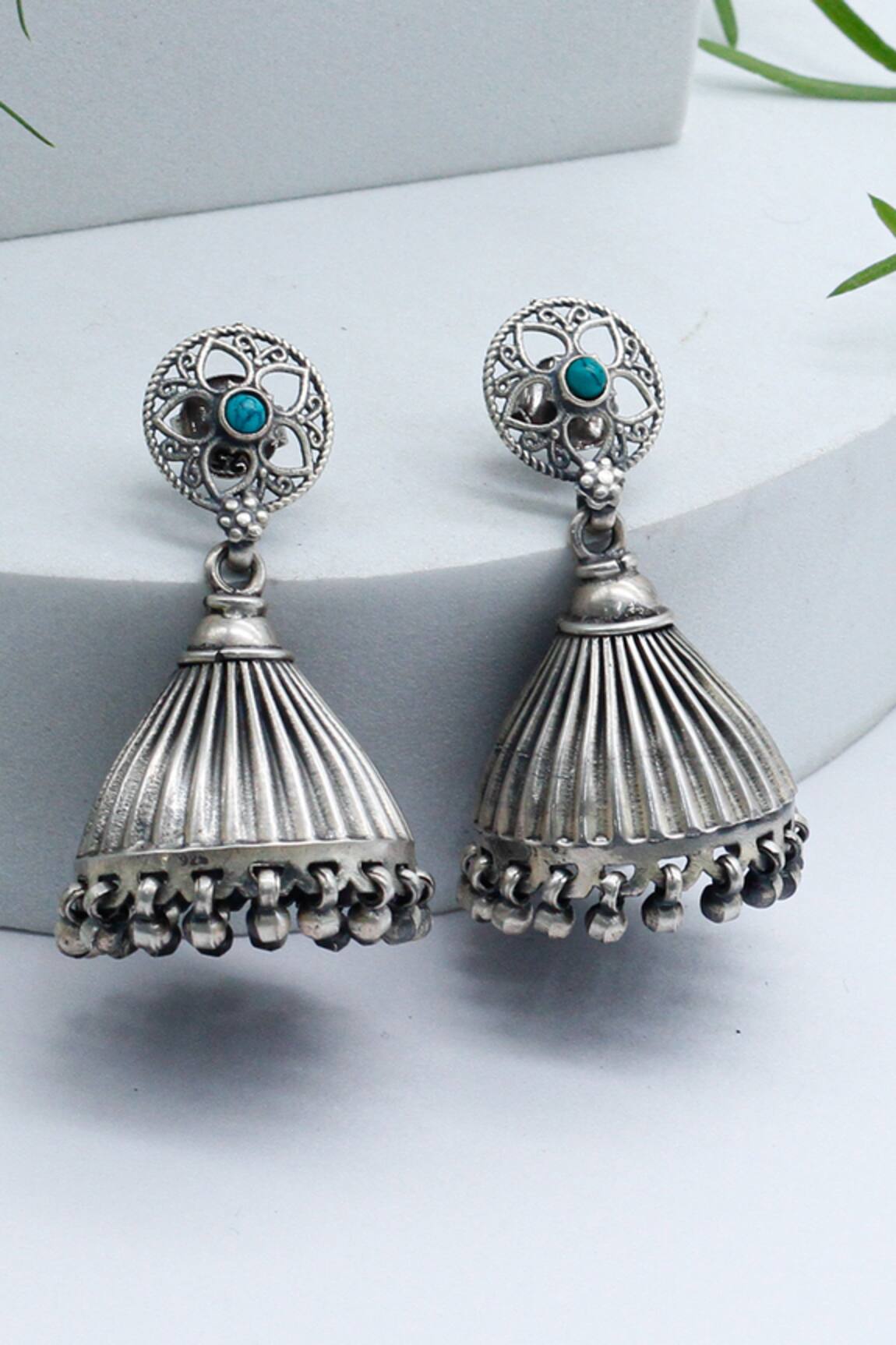 Sangeeta Boochra Hanging Dome Shape Handcrafted Jhumkas 