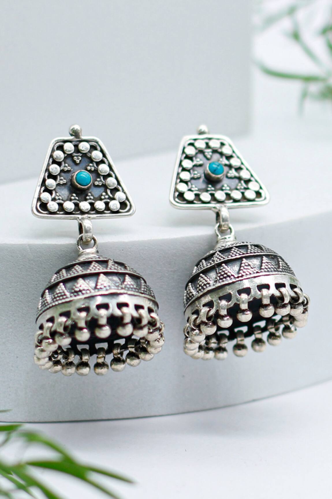 Sangeeta Boochra Firoza Stone Embellished Jhumkas