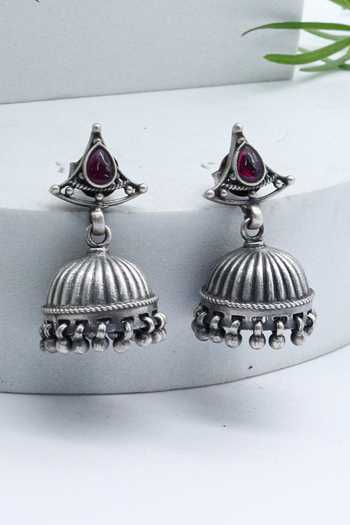 Sangeeta Boochra Ruby Stone Studded Carved Jhumkas 