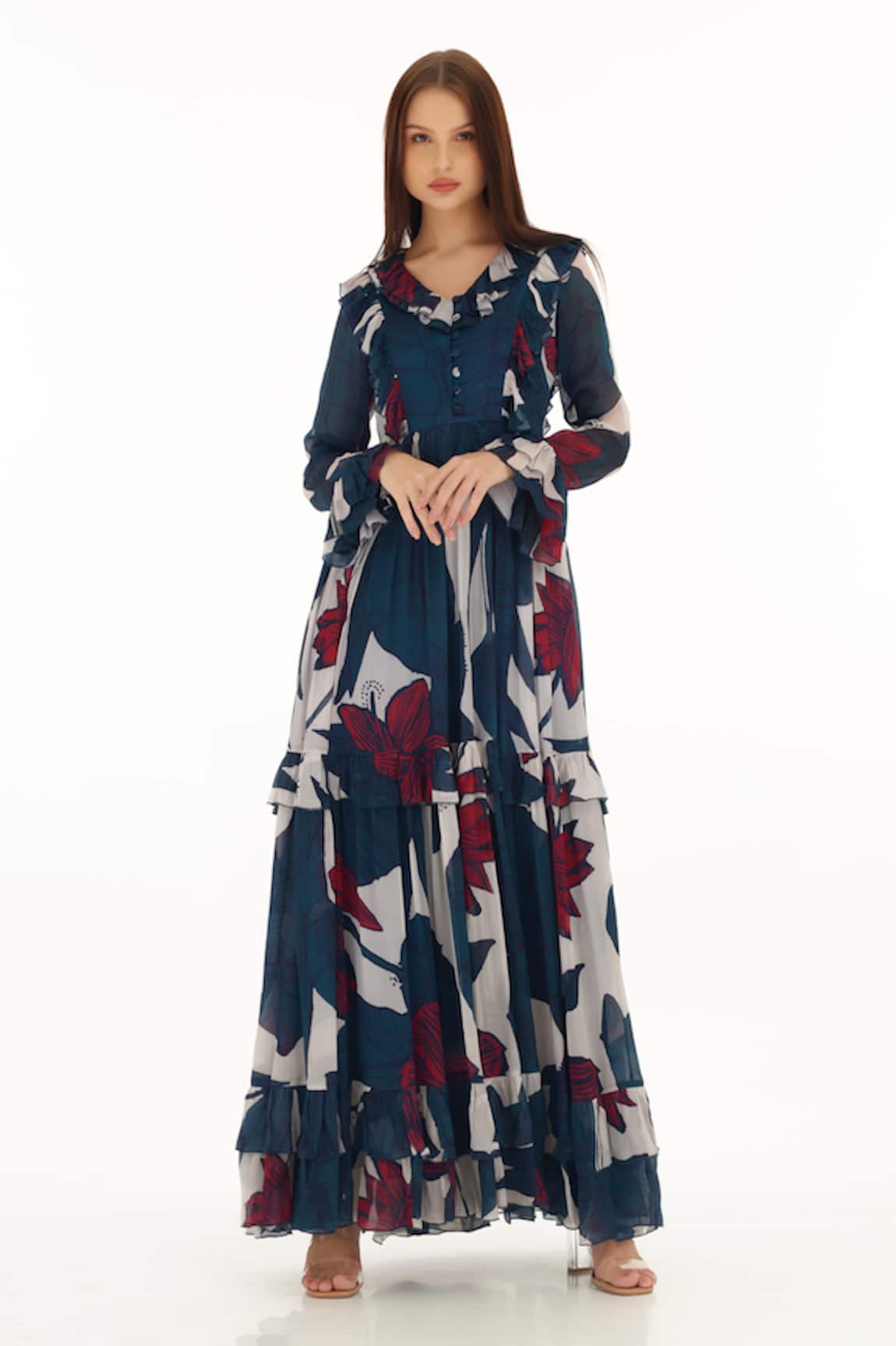 Koai Floral Print Tiered Maxi Dress