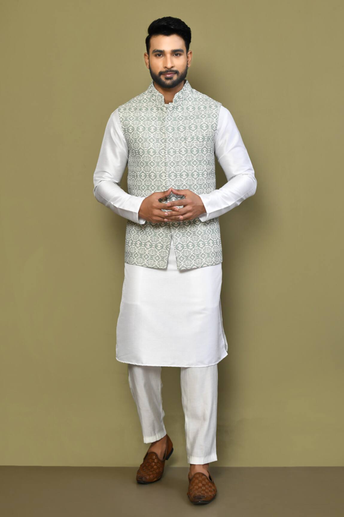 Arihant Rai Sinha Floral Art Print Bundi Kurta Set 