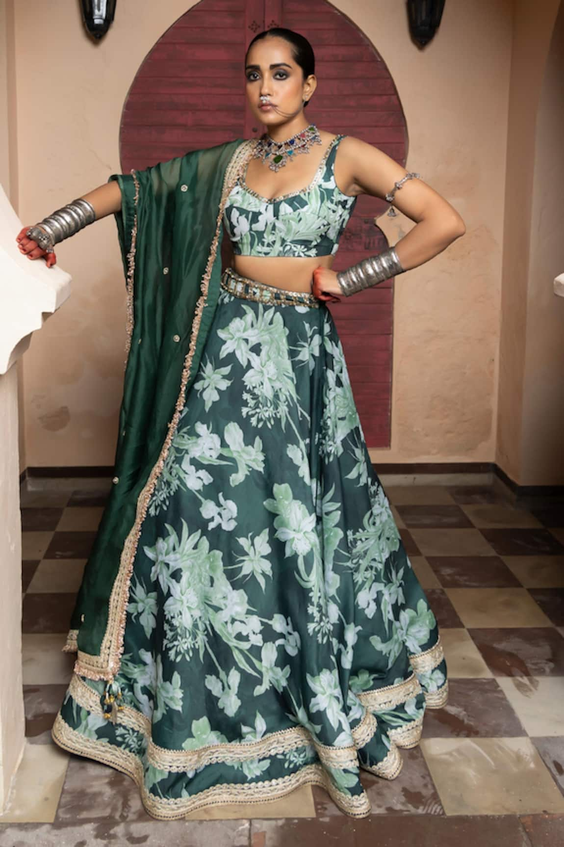 Seeaash Nur Garden Print Lehenga Set