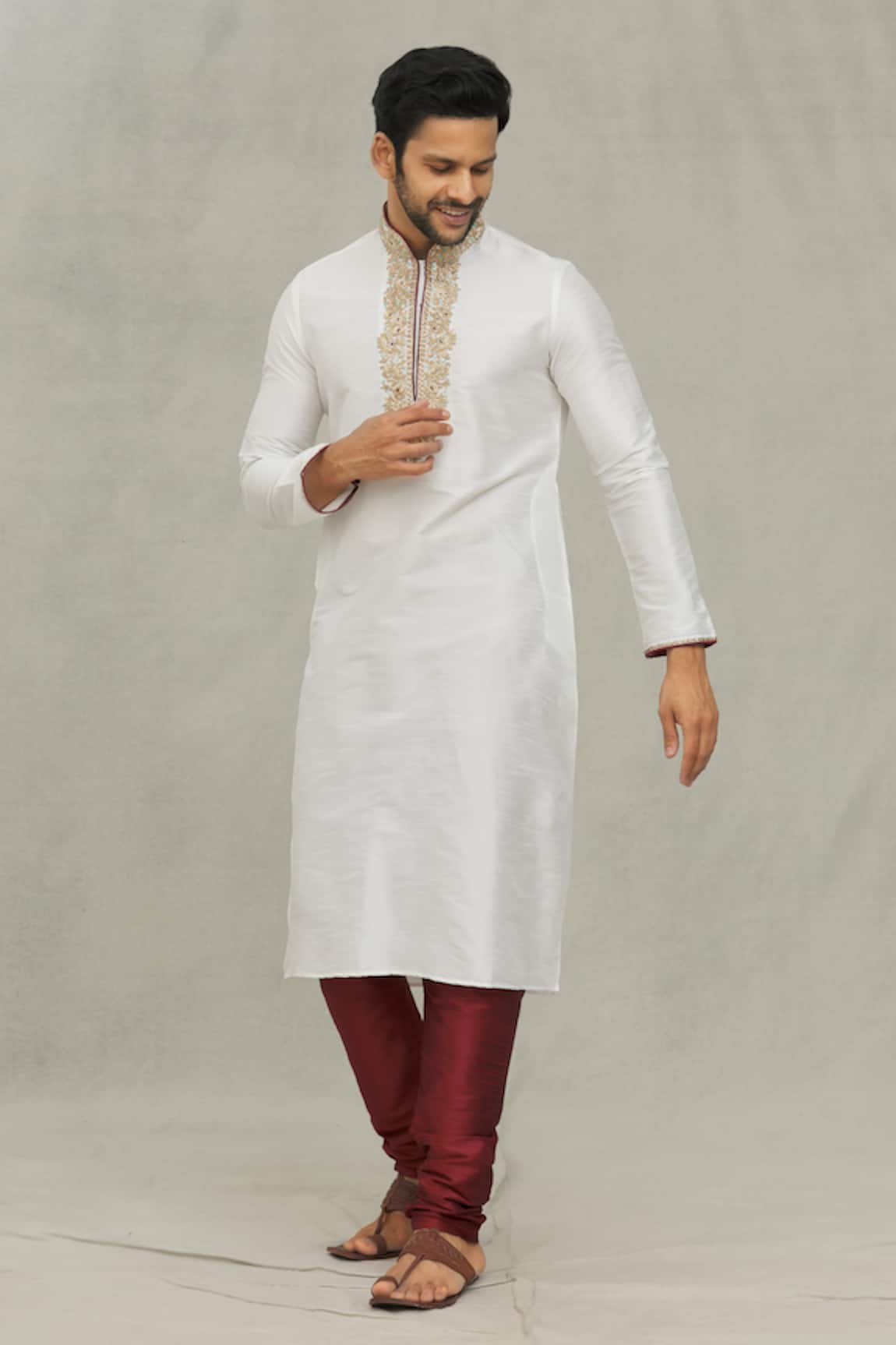 Arihant Rai Sinha Threadwork Placket Kurta With Churidar 