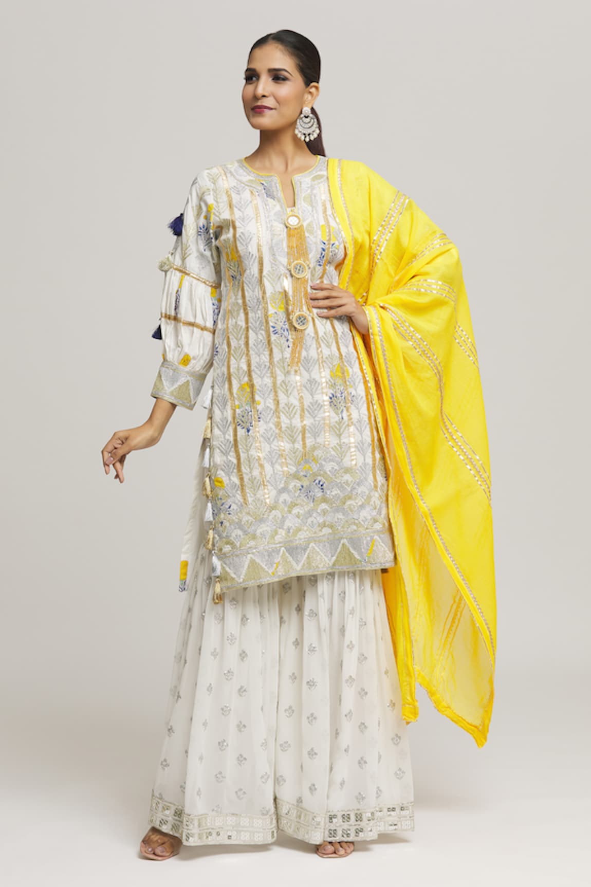 Kunwaraniritu Geometric Gota Embroidered Kurta Sharara Set