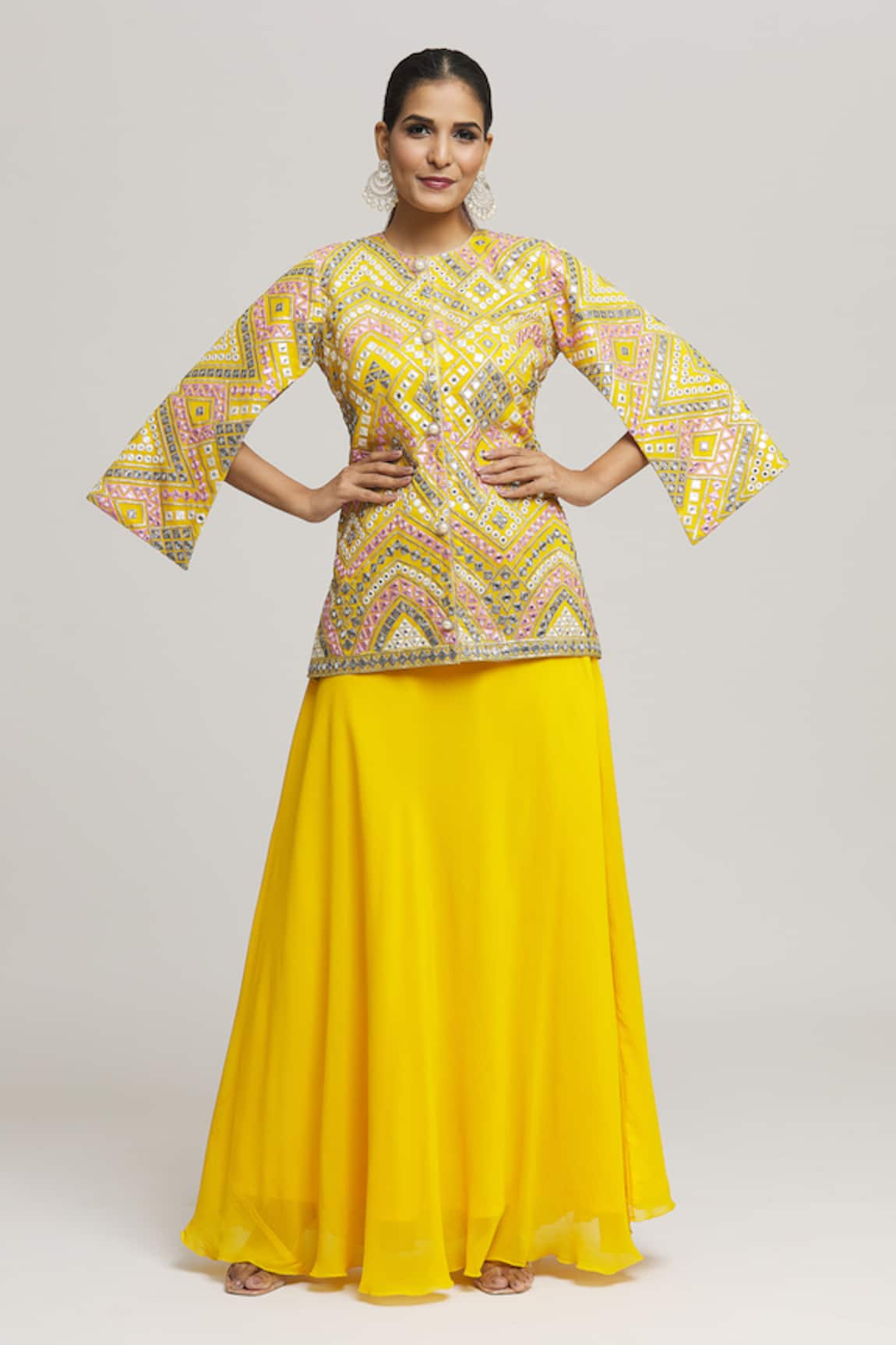 Kunwaraniritu Mirror & Thread Embroidered Tunic With Skirt