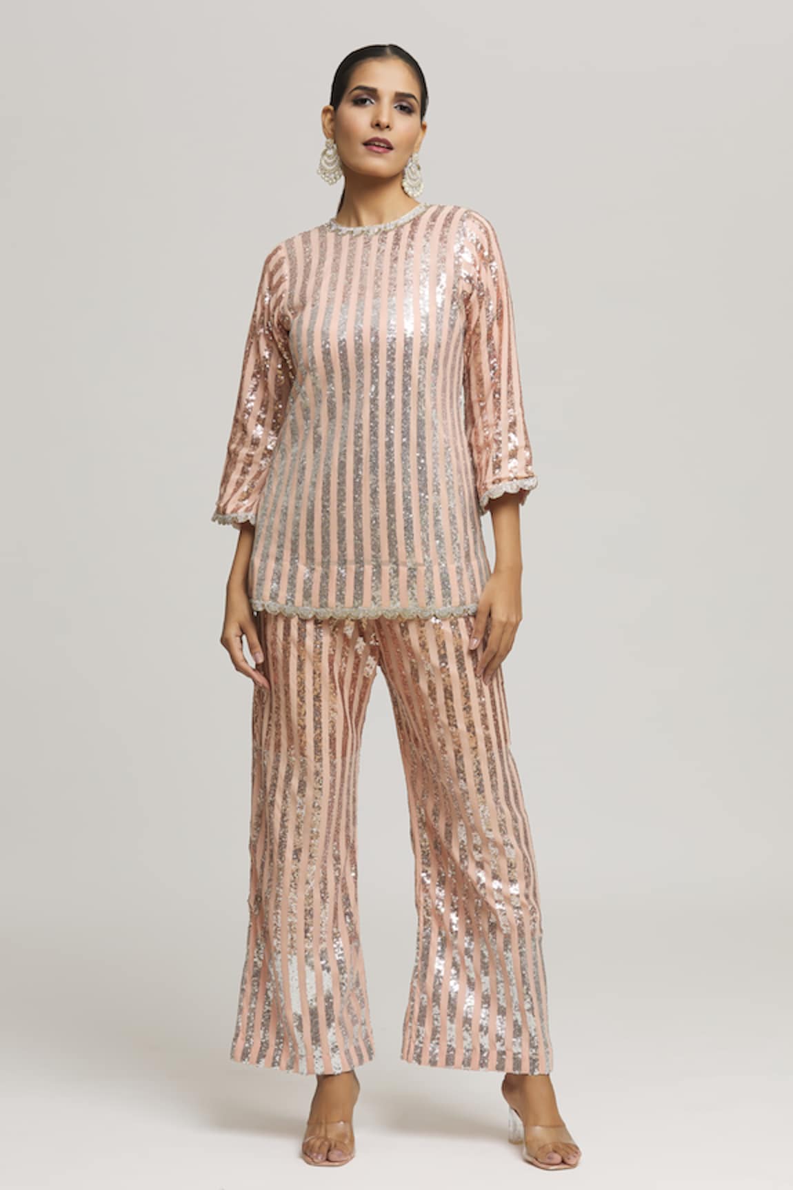 Kunwaraniritu Sequin Embellished Long Top With Pant