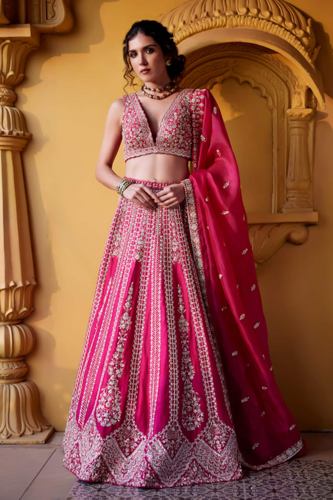 Chamee and Palak Devi Zardozi & Kundan Embellished Bridal Lehenga Set