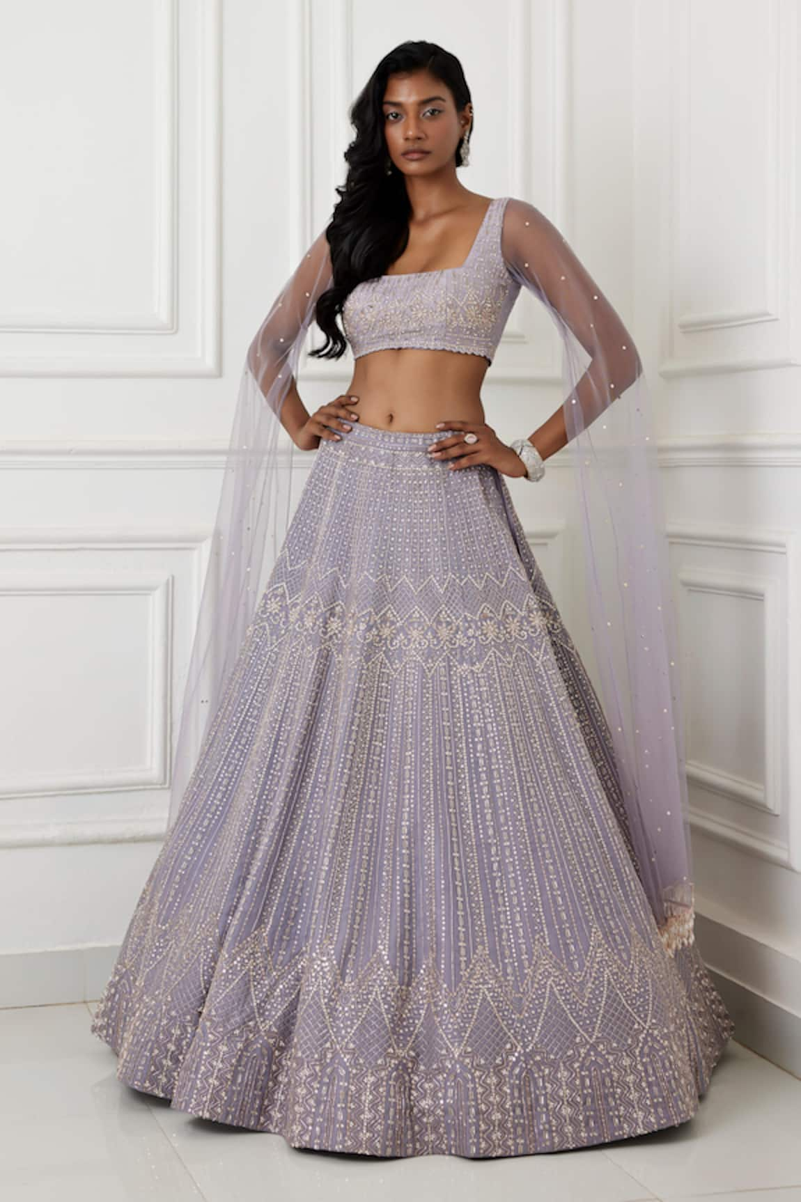 Chamee and Palak Esha Glass Bead & Zardozi Work Bridal Lehenga Set