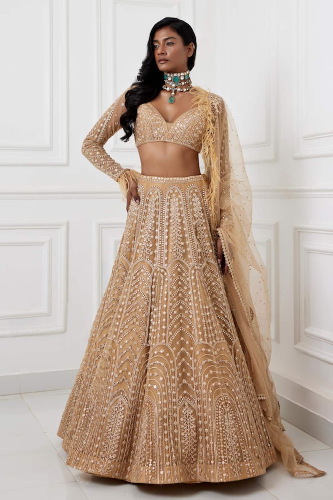 Chamee and Palak Jaya Mirror & Zardozi Embroidered Bridal Lehenga Set