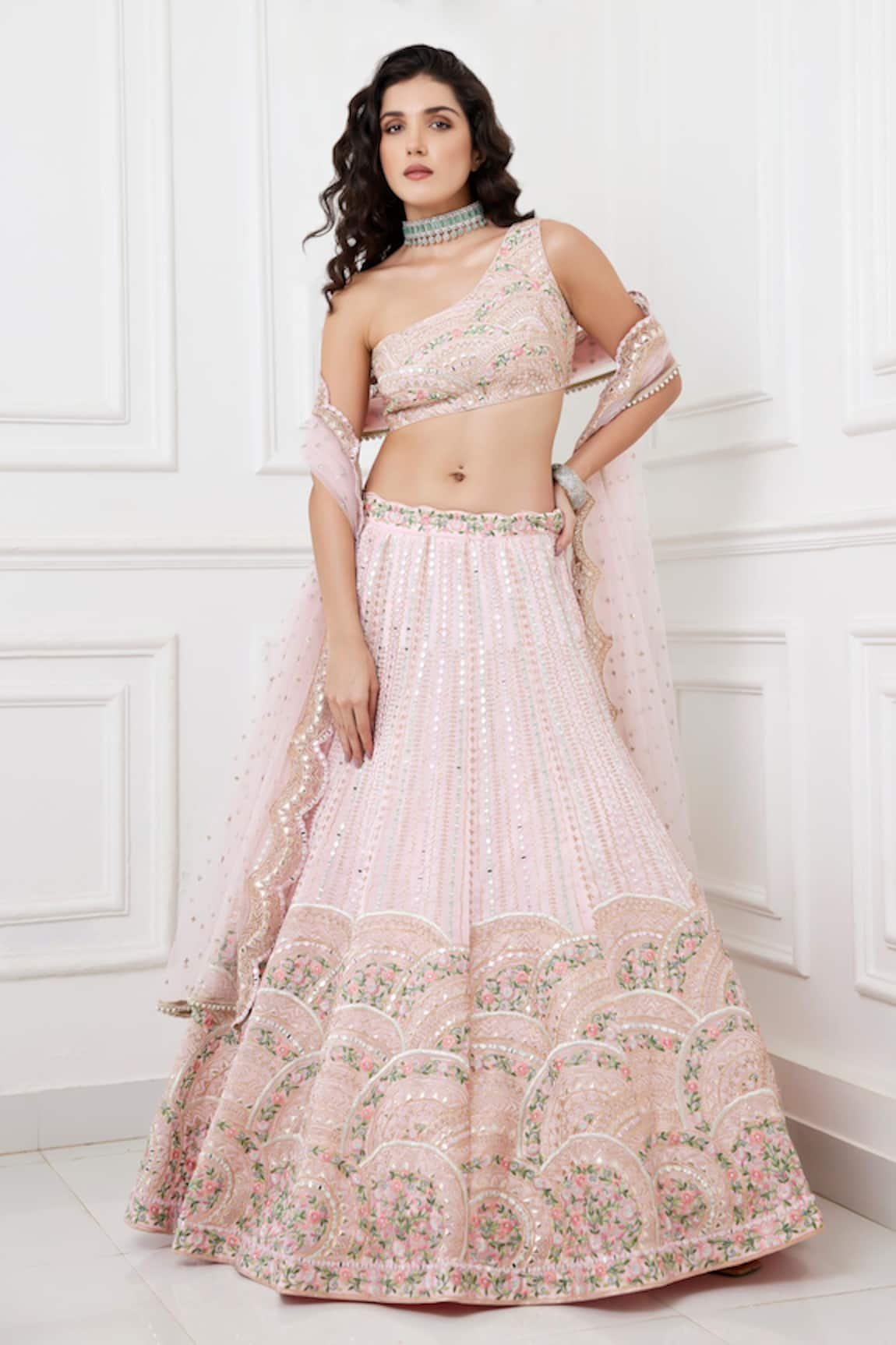 Chamee and Palak Joy Organza Embroidered Lehenga Set