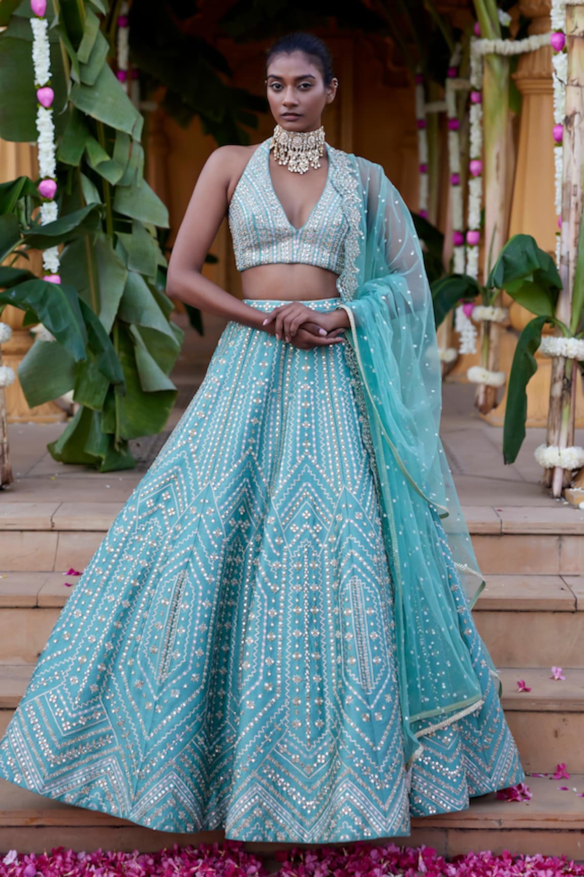 Chamee and Palak Kamini Geometric Embroidered Bridal Lehenga Set